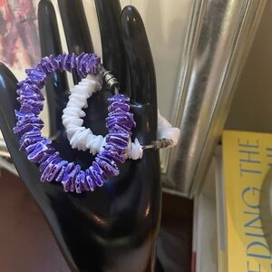 Purple and White Beaded Bracelet